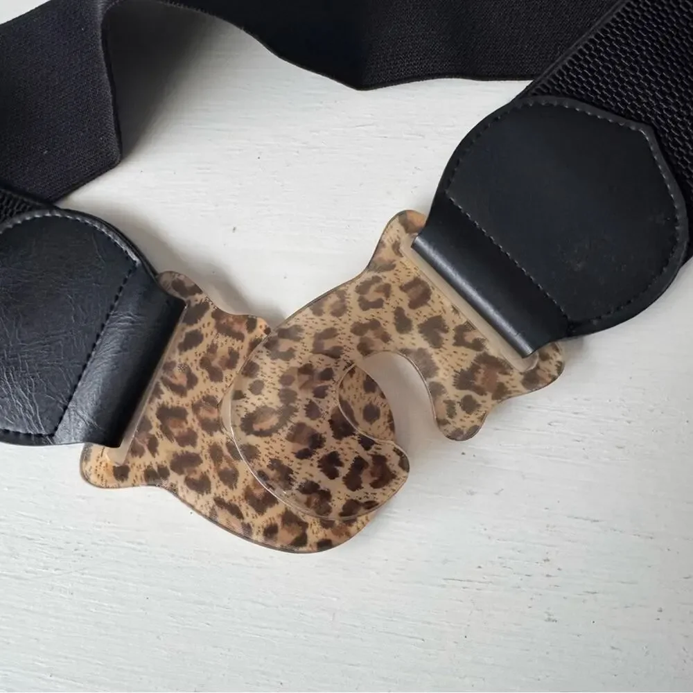 Leopard Print Buckle Stretch Belt OS